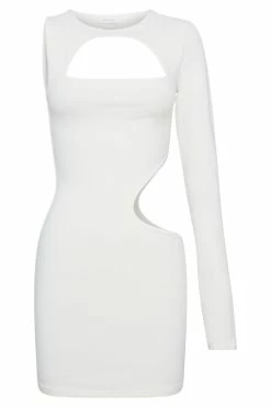 Kat One Shoulder Glove Mini Dress With Cut Out - White -Meshki Shop B632022.07.26MESHKI 8884