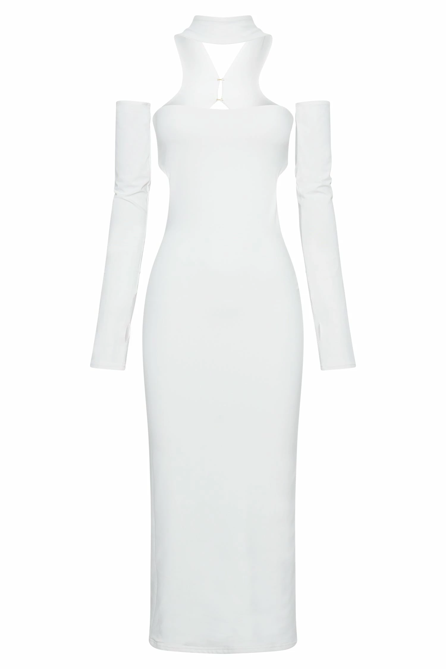 Demie Neckband Midi Dress With Fingerless Gloves - White 10 Demie Neckband Midi Dress With Fingerless Gloves - White - Image 8