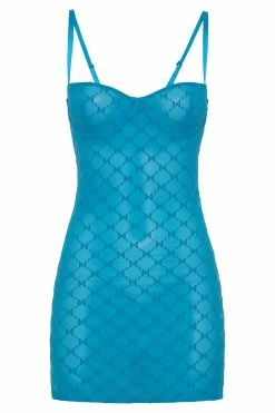Cherie Mesh Monogram Mini Dress - Aquamarine -Meshki Shop B652022.08.31MESHKI 9497
