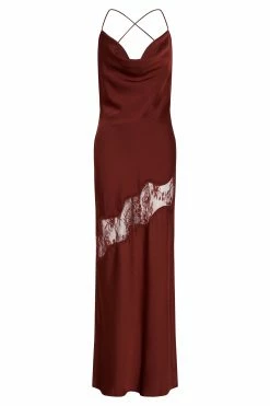 Chandra Lace Detail Satin Maxi Dress - Cherry Chocolate -Meshki Shop B652022.08.31MESHKI 9579