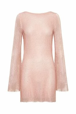 BSD Samira Flare Sleeve Diamante Mesh Mini Dress - Baby Pink -Meshki Shop B712022.11.14MESHKI 12503