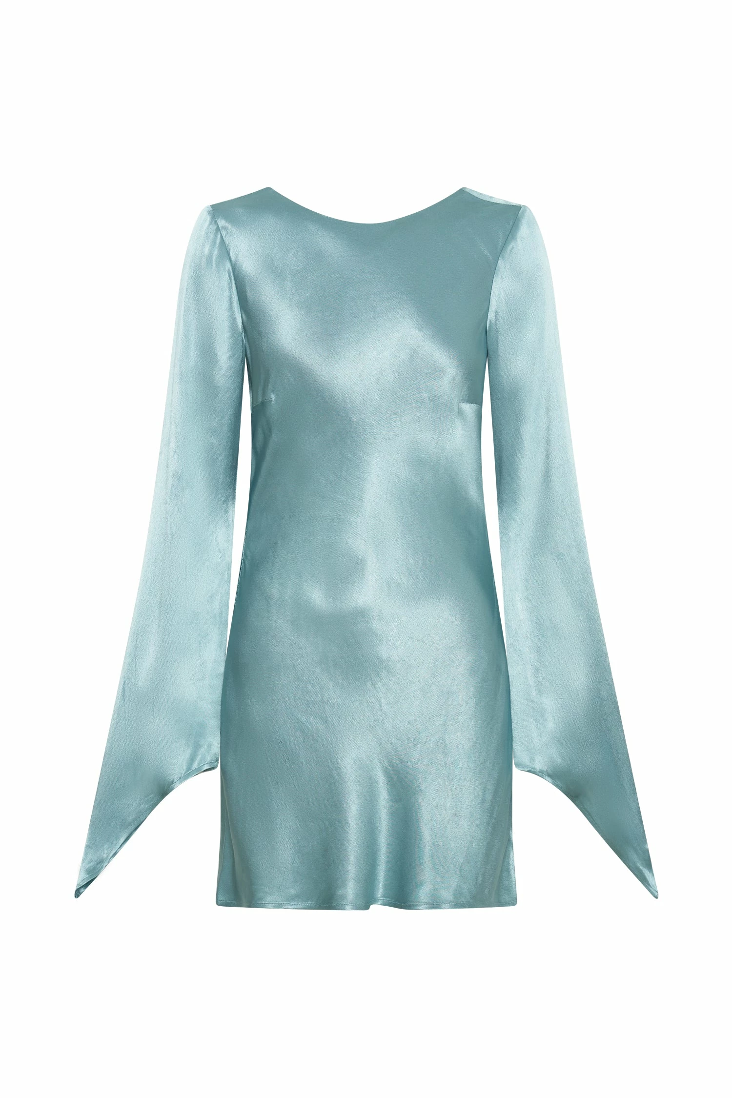 Davina Satin Long Sleeve Mini Dress - Powder Blue 12 Davina Satin Long Sleeve Mini Dress - Powder Blue - Image 10