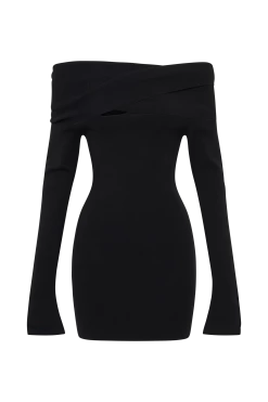 Clover Off Shoulder Knit Mini Dress - Black 17 Clover Off Shoulder Knit Mini Dress - Black -Meshki Shop B78023.03.21MESHKI 13883