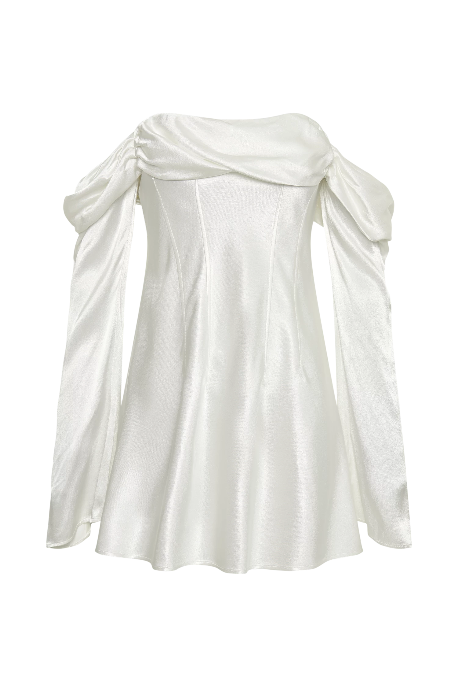 Giselle Off Shoulder Satin Mini Dress - White 10 Giselle Off Shoulder Satin Mini Dress - White - Image 8