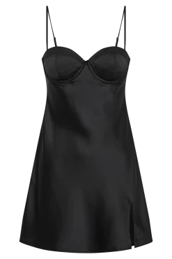 Zahli Top Stitch Satin Mini Dress - Black -Meshki Shop B802023.04.13MESHKI 14181