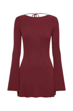 Zahra Long Sleeve Open Back Mini Knit Dress - Berry -Meshki Shop B842023.06.01MESHKI 452
