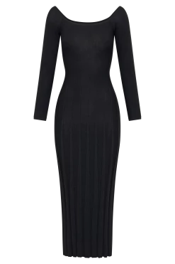 Emmeline Long Sleeve Rib Knit Midi Dress - Black -Meshki Shop B842023.06.01MESHKI 477