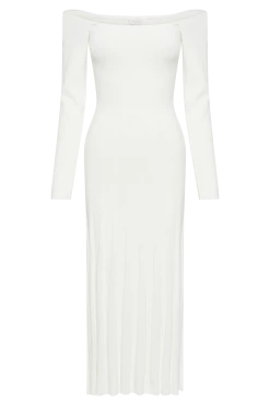 Emmeline Long Sleeve Rib Knit Midi Dress - White -Meshki Shop B842023.06.01MESHKI 479