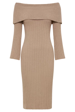 Stefania Off Shoulder Knit Dress - Taupe 15 Stefania Off Shoulder Knit Dress - Taupe -Meshki Shop B852023.06.22MESHKI 580