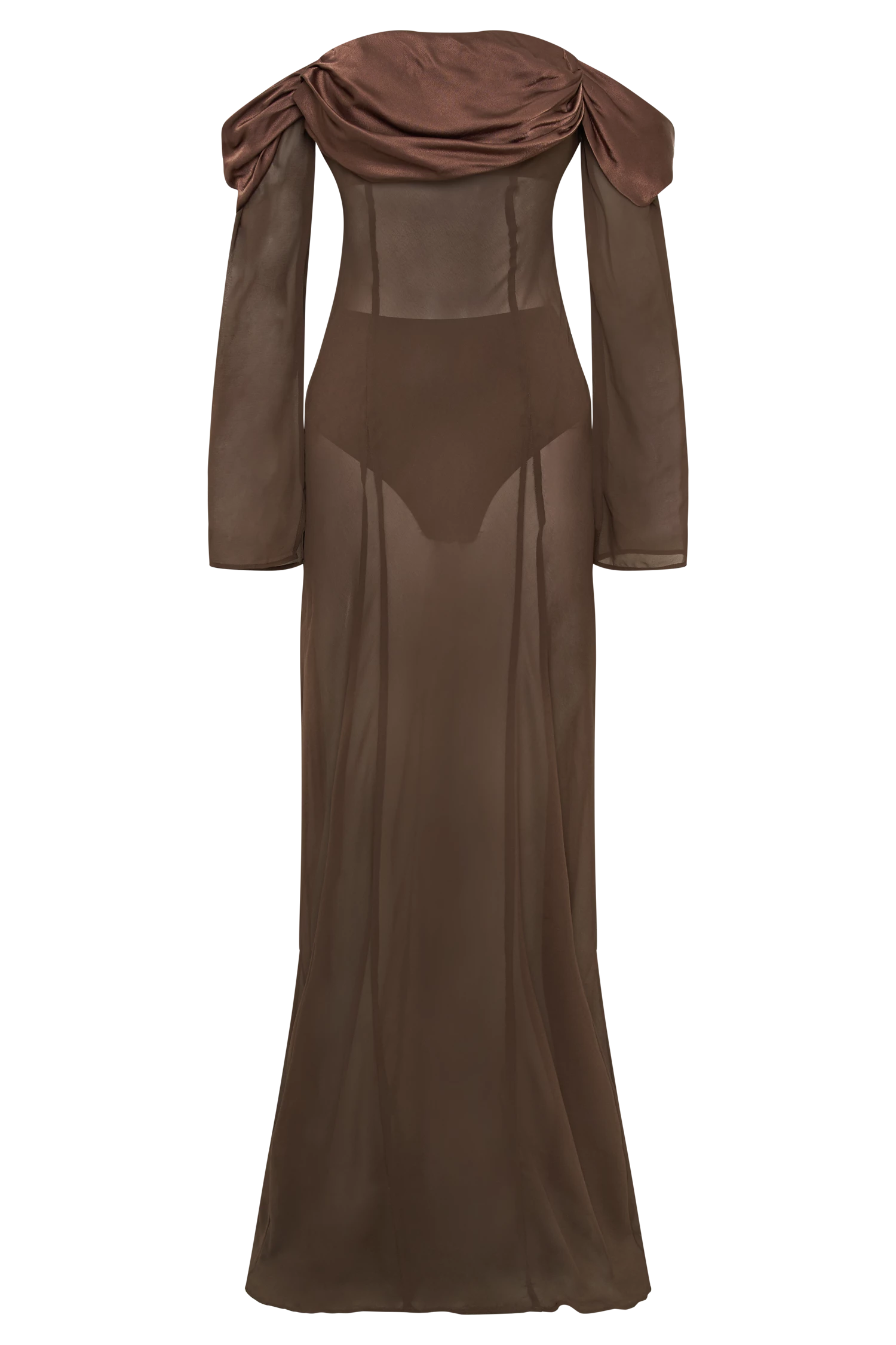 Ivanna Off Shoulder Chiffon Maxi Dress - Mocha 7 Ivanna Off Shoulder Chiffon Maxi Dress - Mocha - Image 6