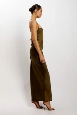 Sydney Straight Neck Slip Maxi Dress - Khaki -Meshki Shop CANON R5 0016