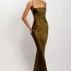 Sydney Straight Neck Slip Maxi Dress - Khaki -Meshki Shop CANON R5 0018