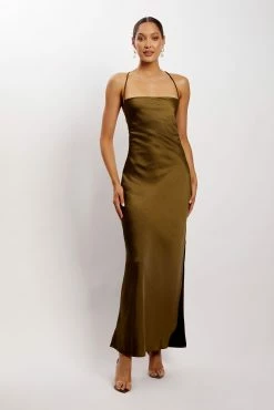Sydney Straight Neck Slip Maxi Dress - Khaki -Meshki Shop CANON R5 0023