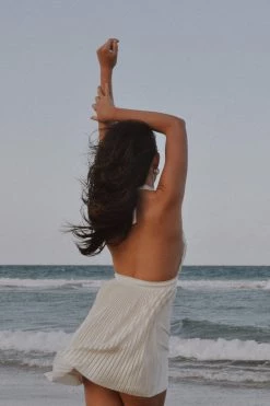 Darya Pleated Mini Halter Dress - Wheat