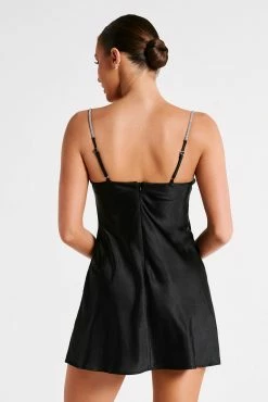 Elora Satin Cupped Mini Dress With Diamante Rope - Black -Meshki Shop ELORA MINI BACK