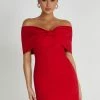 Gwyneth Off Shoulder Bow Mini Dress - Red -Meshki Shop GWYNETH RED