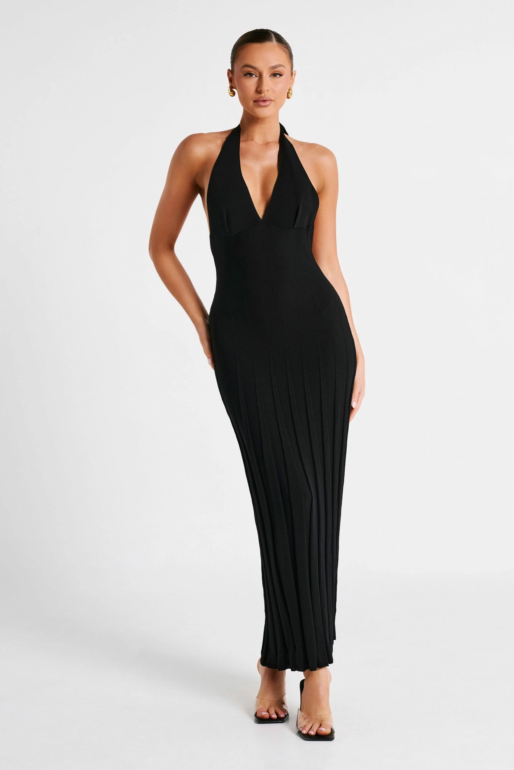 Caity Ribbed Halter Maxi Dress - Black 3 Caity Ribbed Halter Maxi Dress - Black
