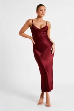 Kiko Satin Chiffon Midi Dress - Berry 14 Kiko Satin Chiffon Midi Dress - Berry -Meshki Shop MESHKI ECOM JUL23 MAXIMISATIONS KATIE DAY02 S08 002