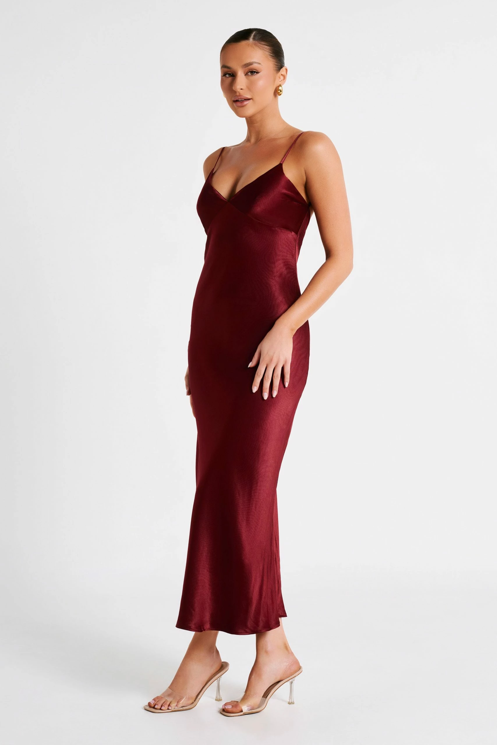 Kiko Satin Chiffon Midi Dress - Berry 7 Kiko Satin Chiffon Midi Dress - Berry - Image 6