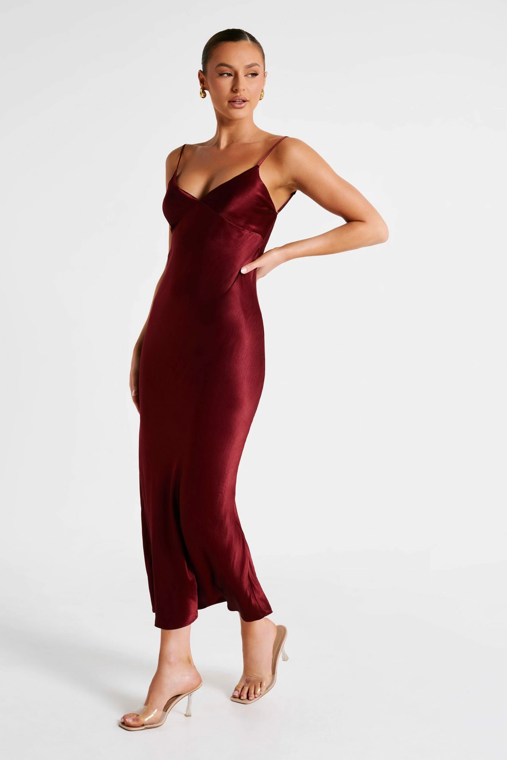 Kiko Satin Chiffon Midi Dress - Berry 5 Kiko Satin Chiffon Midi Dress - Berry - Image 4