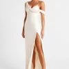 Soleil Satin Off Shoulder Maxi Dress - Ivory 1 Soleil Satin Off Shoulder Maxi Dress - Ivory -Meshki Shop MESHKI ECOM JUL23 MAXIMISATIONS KATIE DAY02 S09 009