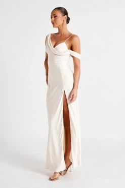 Soleil Satin Off Shoulder Maxi Dress - Ivory 15 Soleil Satin Off Shoulder Maxi Dress - Ivory -Meshki Shop MESHKI ECOM JUL23 MAXIMISATIONS KATIE DAY02 S09 013