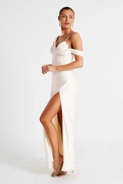 Soleil Satin Off Shoulder Maxi Dress - Ivory 14 Soleil Satin Off Shoulder Maxi Dress - Ivory -Meshki Shop MESHKI ECOM JUL23 MAXIMISATIONS KATIE DAY02 S09 017