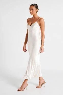 Kiko Satin Chiffon Midi Dress - Ivory -Meshki Shop MESHKI ECOM JUL23 MAXIMISATIONS KATIE DAY02 S10 058