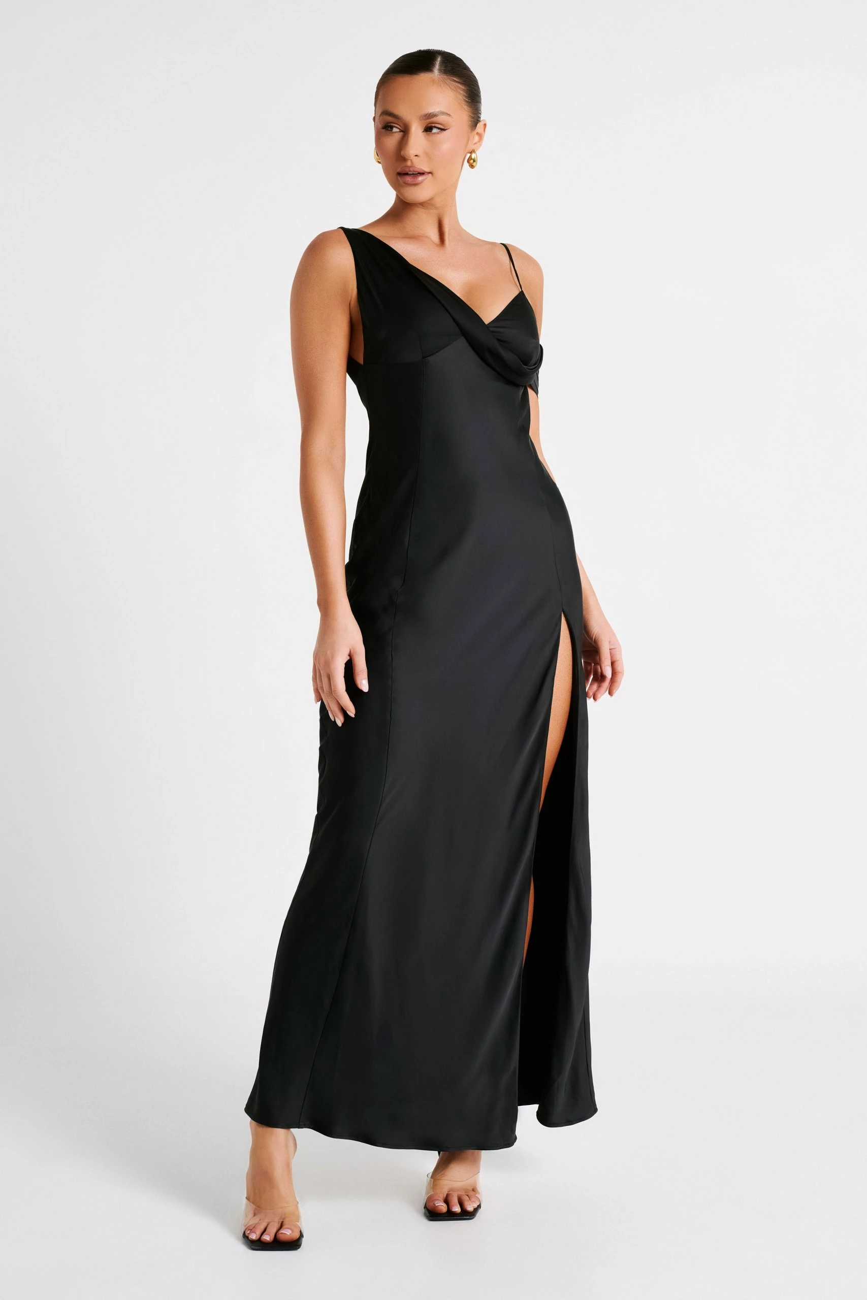 Soleil Satin Off Shoulder Maxi Dress - Black 7 Soleil Satin Off Shoulder Maxi Dress - Black - Image 5