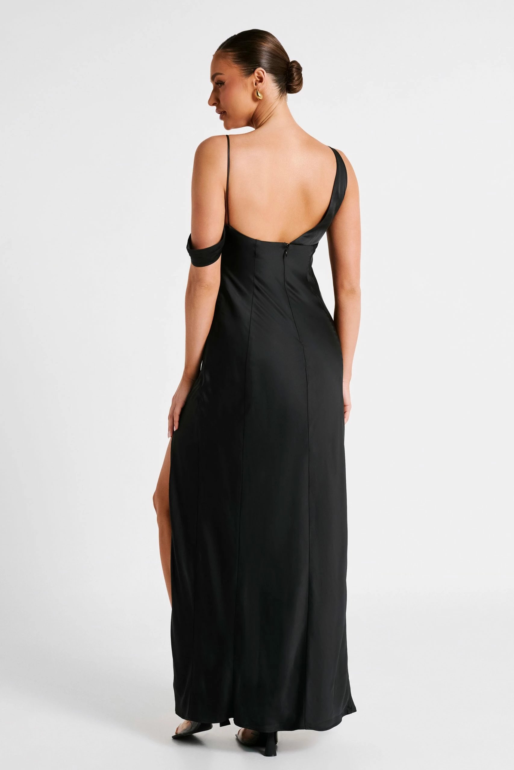 Soleil Satin Off Shoulder Maxi Dress - Black 5 Soleil Satin Off Shoulder Maxi Dress - Black - Image 3