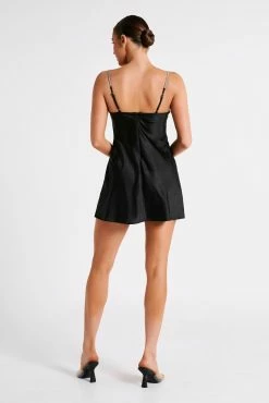 Elora Satin Cupped Mini Dress With Diamante Rope - Black -Meshki Shop MESHKI ECOM JUL23 MAXIMISATIONS KATIE DAY02 S13 025