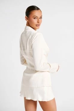 Hartley Satin Collared Shirt - Ivory -Meshki Shop MESHKI ECOM JUL23 MAXIMISATIONS KATIE DAY02 S16 026