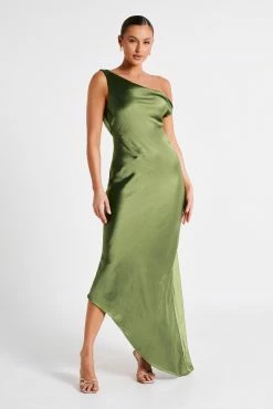 Yvette Slip Maxi Dress With Asymmetrical Hem - Emerald -Meshki Shop MESHKI ECOM JUL23 MAXIMISATIONS KATIE DAY02 S25 002