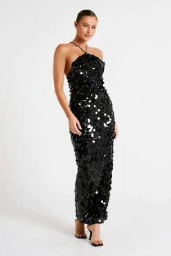 BSD April Sequin Halter Maxi Dress - Black