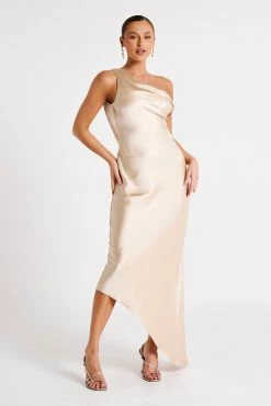 Yvette Slip Maxi Dress With Asymmetrical Hem - Gold -Meshki Shop MESHKI ECOM JUL23 MAXIMISATIONS KATIE DAY02 S33 002