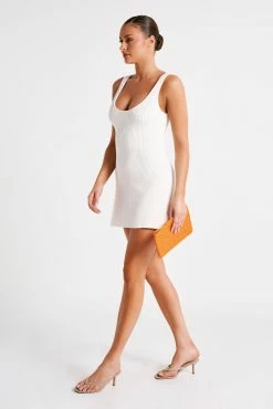 Pauline Open Back Knit Mini Dress - White -Meshki Shop MESHKI ECOM JUL23 MAXIMISATIONS KATIE DAY02 S40 062