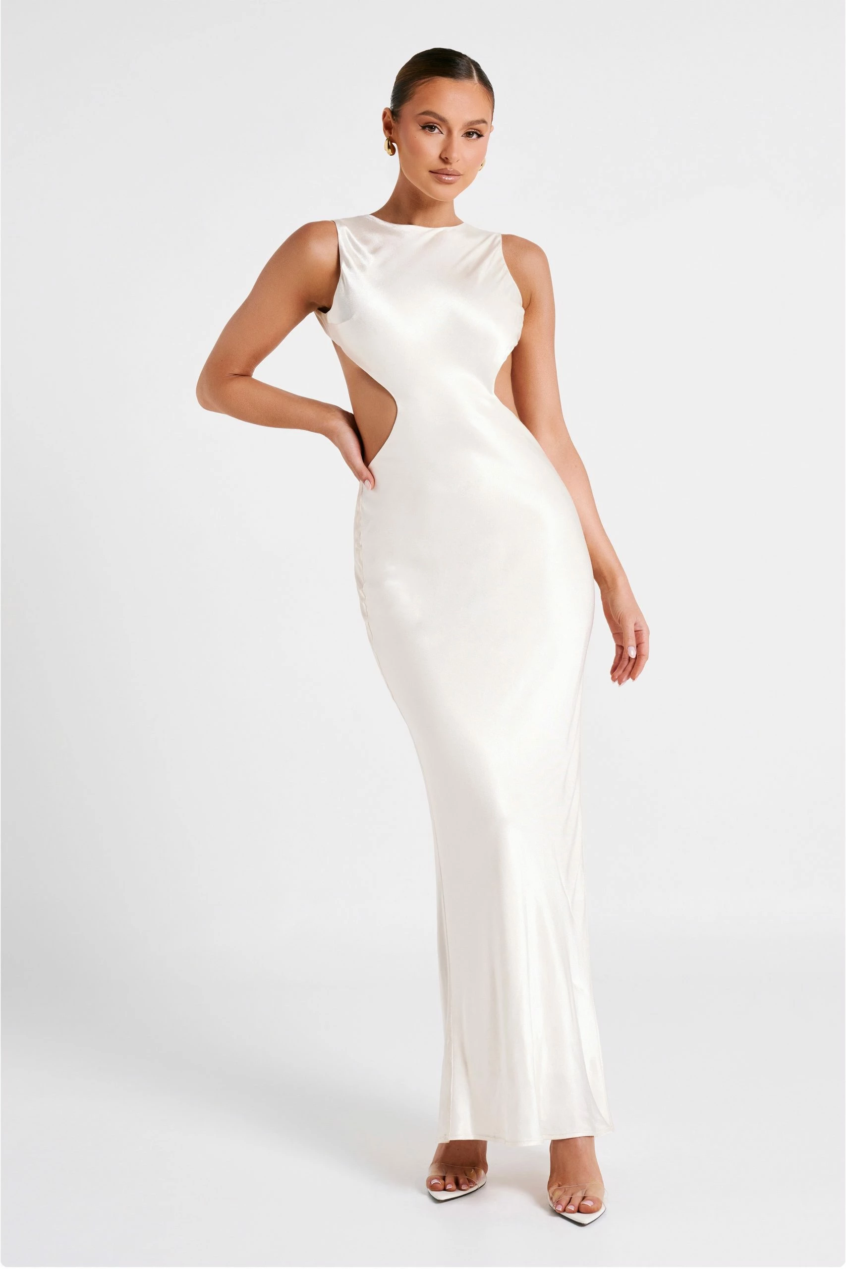 Electra Satin Cut Out Maxi Dress - Ivory 3 Electra Satin Cut Out Maxi Dress - Ivory