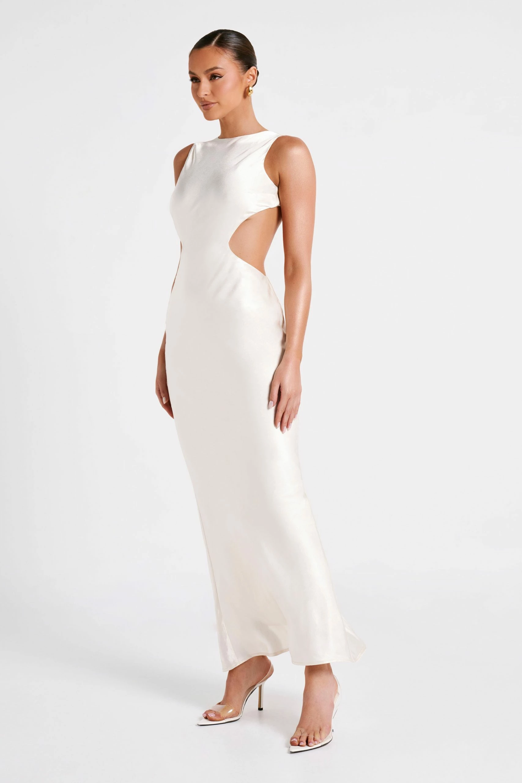 Electra Satin Cut Out Maxi Dress - Ivory 5 Electra Satin Cut Out Maxi Dress - Ivory - Image 3