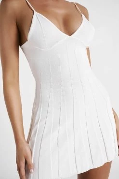 Kendra Rib Knit Mini Dress - White -Meshki Shop MESHKI ECOM JULY23 KATIE DAY01 S06 055