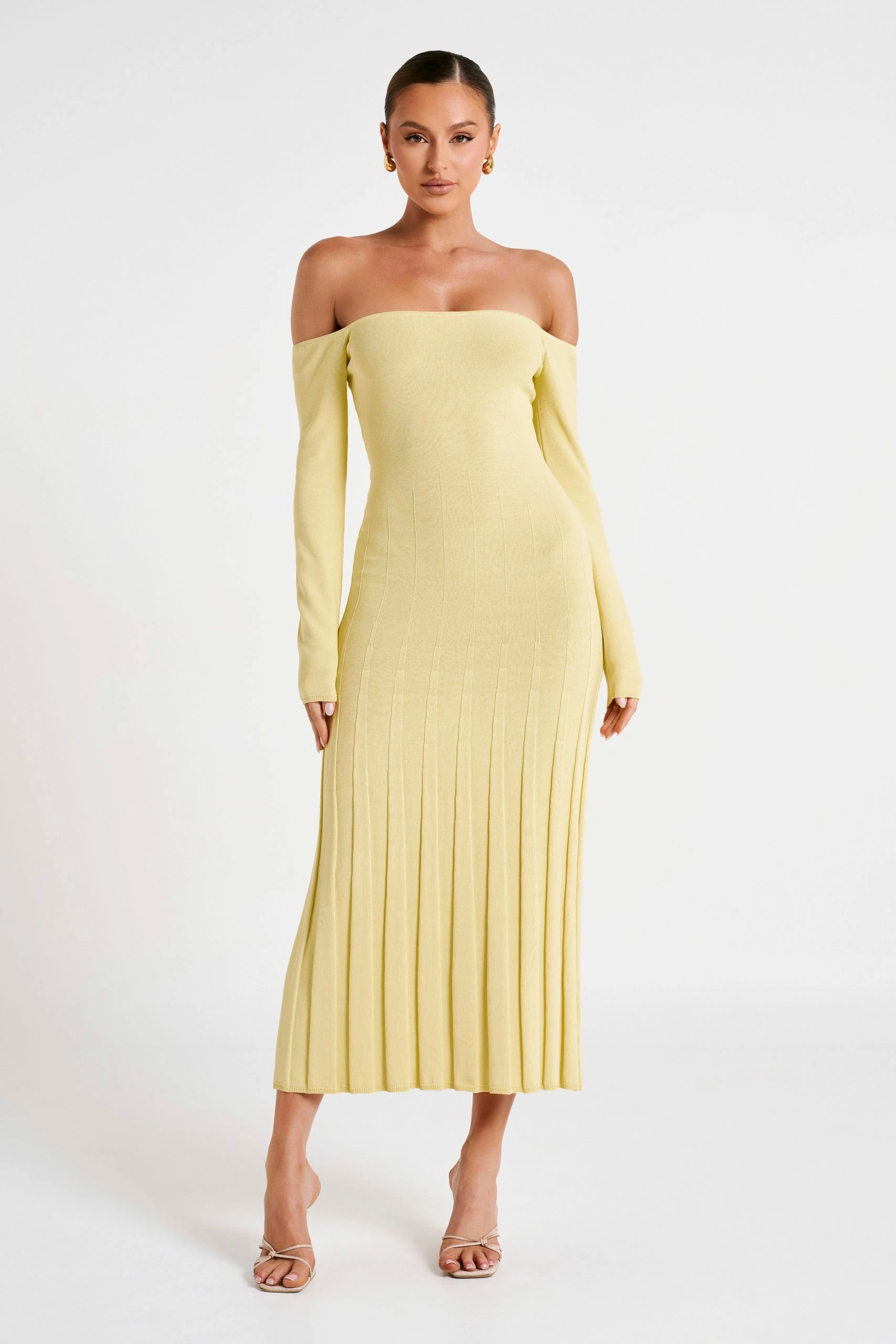 Emmeline Long Sleeve Rib Knit Midi Dress - Lemon 3 Emmeline Long Sleeve Rib Knit Midi Dress - Lemon