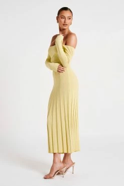 Emmeline Long Sleeve Rib Knit Midi Dress - Lemon 11 Emmeline Long Sleeve Rib Knit Midi Dress - Lemon -Meshki Shop MESHKI ECOM JULY23 KATIE DAY01 S07 035