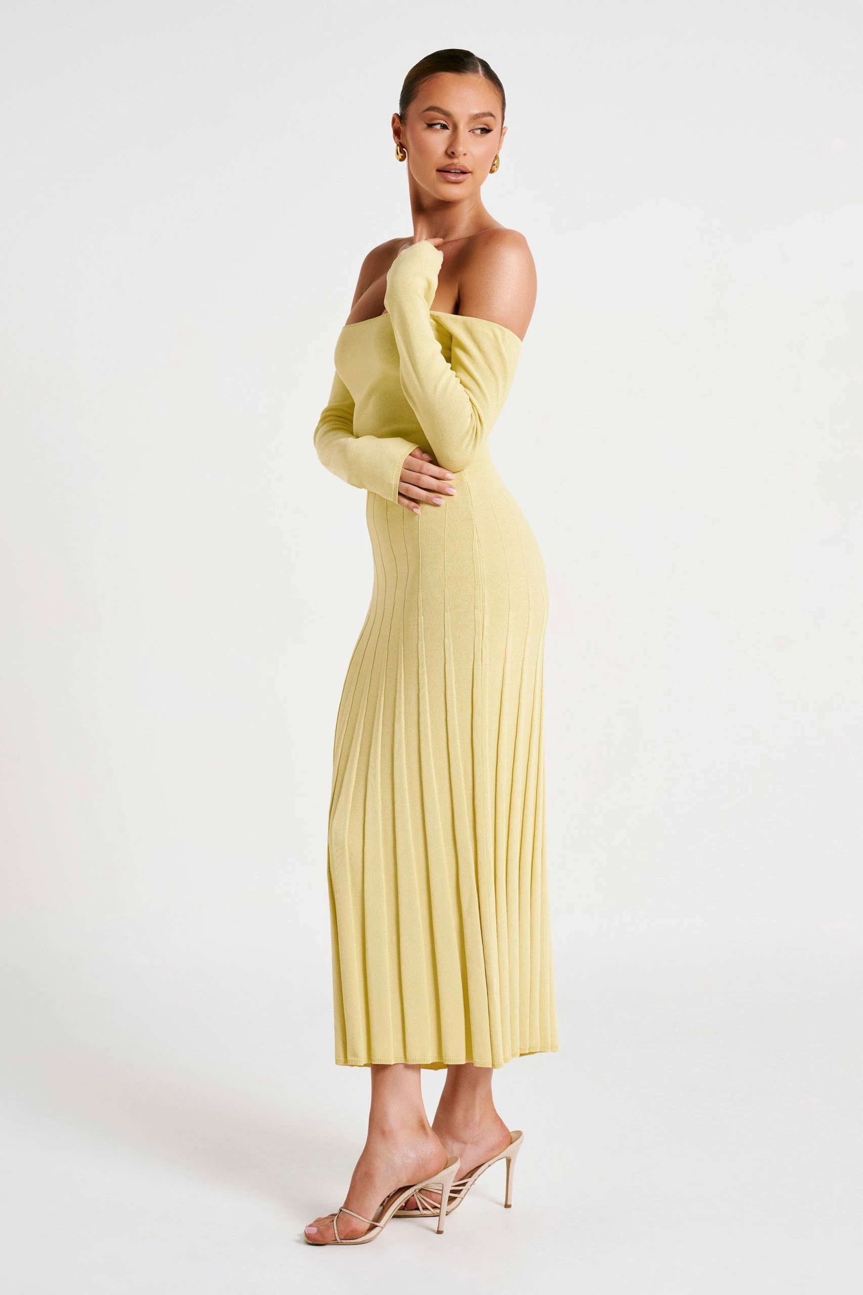 Emmeline Long Sleeve Rib Knit Midi Dress - Lemon 5 Emmeline Long Sleeve Rib Knit Midi Dress - Lemon - Image 3