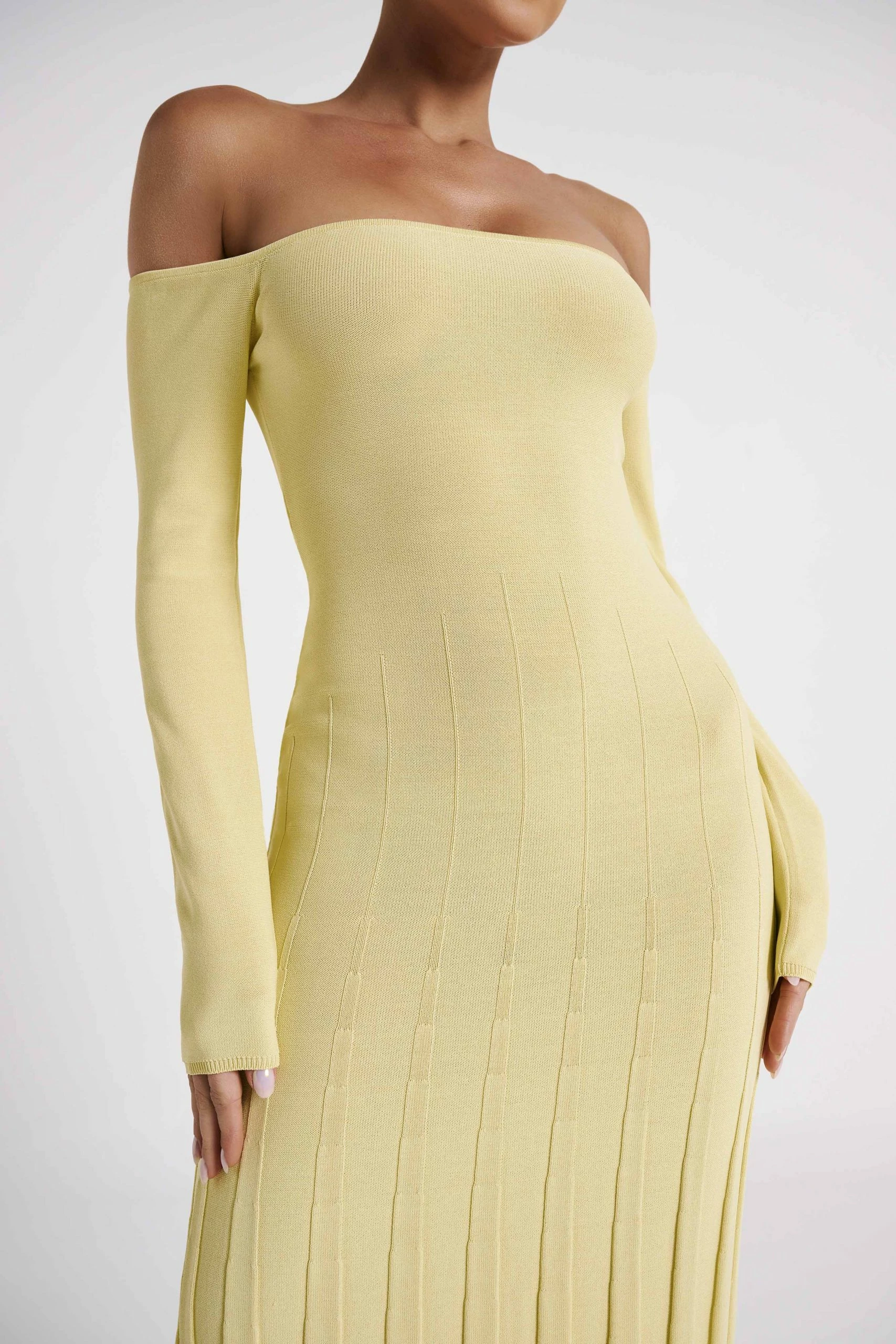 Emmeline Long Sleeve Rib Knit Midi Dress - Lemon 8 Emmeline Long Sleeve Rib Knit Midi Dress - Lemon - Image 6