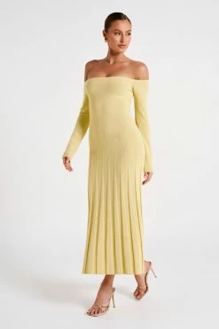 Emmeline Long Sleeve Rib Knit Midi Dress - Lemon 12 Emmeline Long Sleeve Rib Knit Midi Dress - Lemon -Meshki Shop MESHKI ECOM JULY23 KATIE DAY01 S07 087