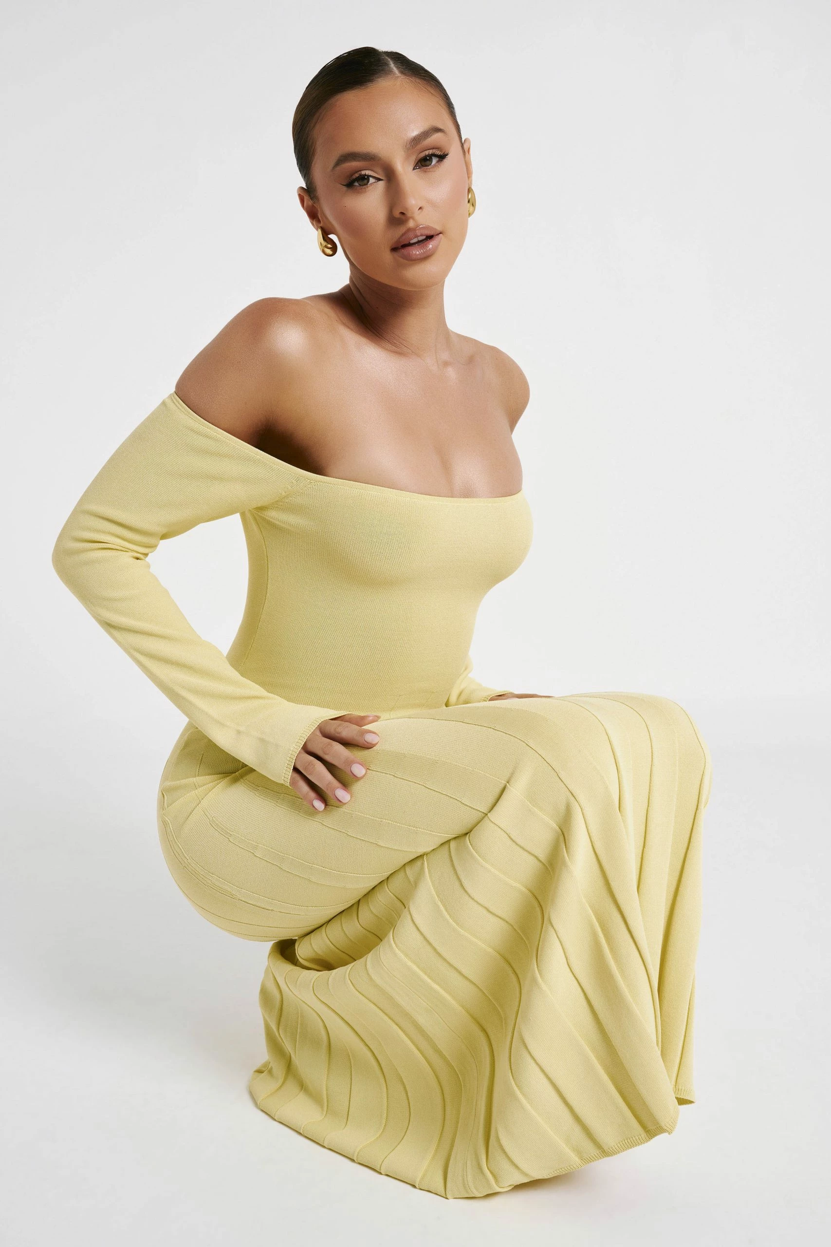 Emmeline Long Sleeve Rib Knit Midi Dress - Lemon 7 Emmeline Long Sleeve Rib Knit Midi Dress - Lemon - Image 5