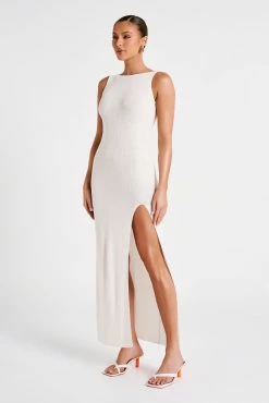 Maxine Sheer Knit Maxi Dress - White -Meshki Shop MESHKI ECOM JULY23 KATIE DAY01 S09 014