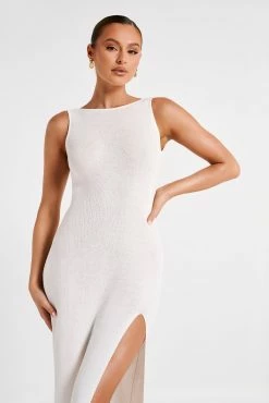 Maxine Sheer Knit Maxi Dress - White -Meshki Shop MESHKI ECOM JULY23 KATIE DAY01 S09 035
