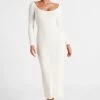 Zinnia Knit Maxi Dress With Split - White -Meshki Shop MESHKI ECOM JULY23 KATIE DAY01 S10 007