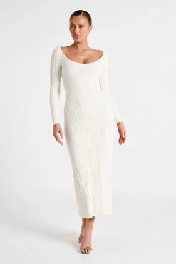 Zinnia Knit Maxi Dress With Split - White