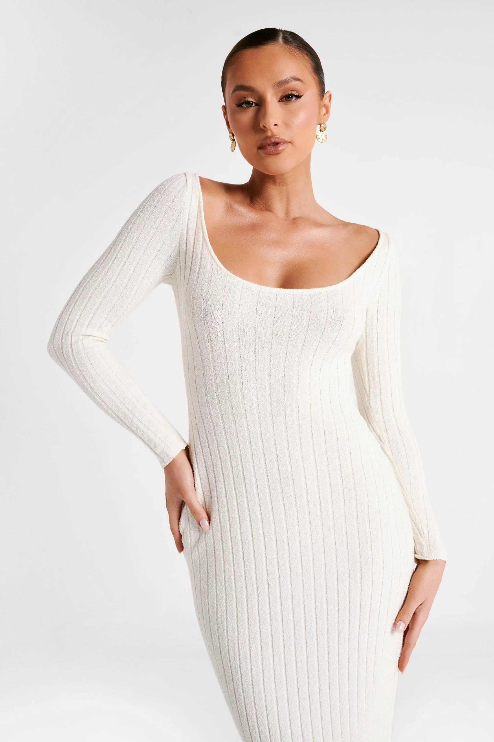 Zinnia Knit Maxi Dress With Split - White 8 Zinnia Knit Maxi Dress With Split - White - Image 6